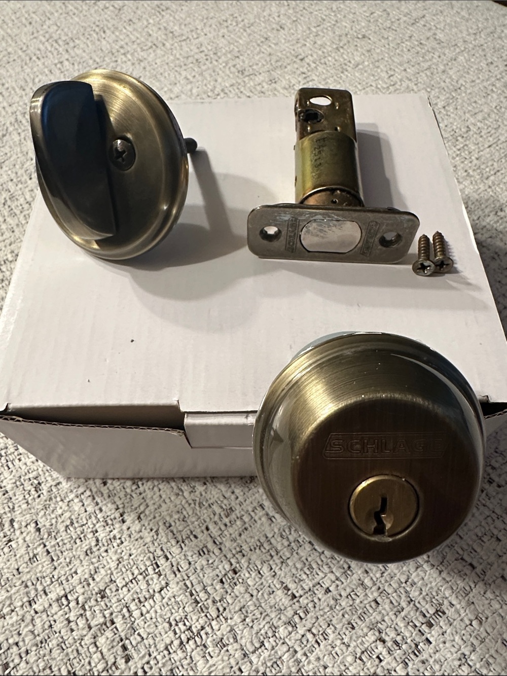 Schlage Antique Brass Door Deadbolt - Brass Finish